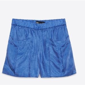 Zara silk style flowy shorts TRF in indigo blue - NWOT